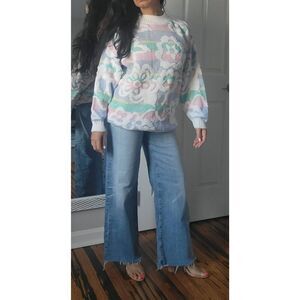 Vtg Spunky Pastel Floral Knit Sweater M